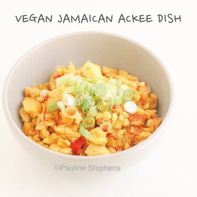 Vegan Jamaican dish made from Ackee and vegetables.
